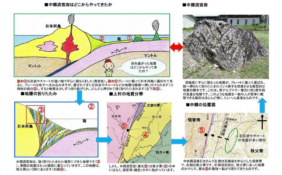 褶曲した地層の見本