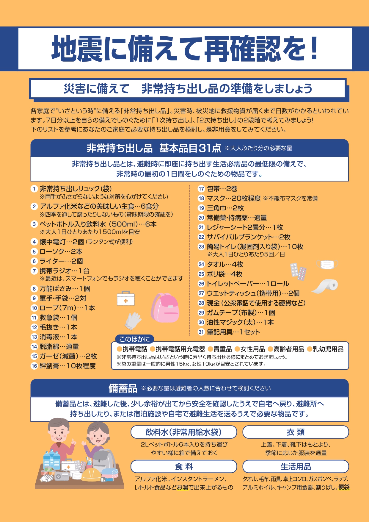 非常持ち出し品準備などの説明