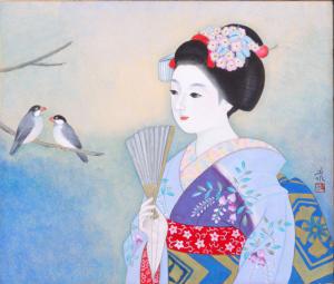 浅井秀水「小鳥と舞妓」
