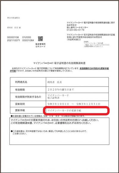 マイナンバーカード有効期限通知書