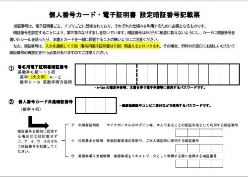 暗証番号記載票